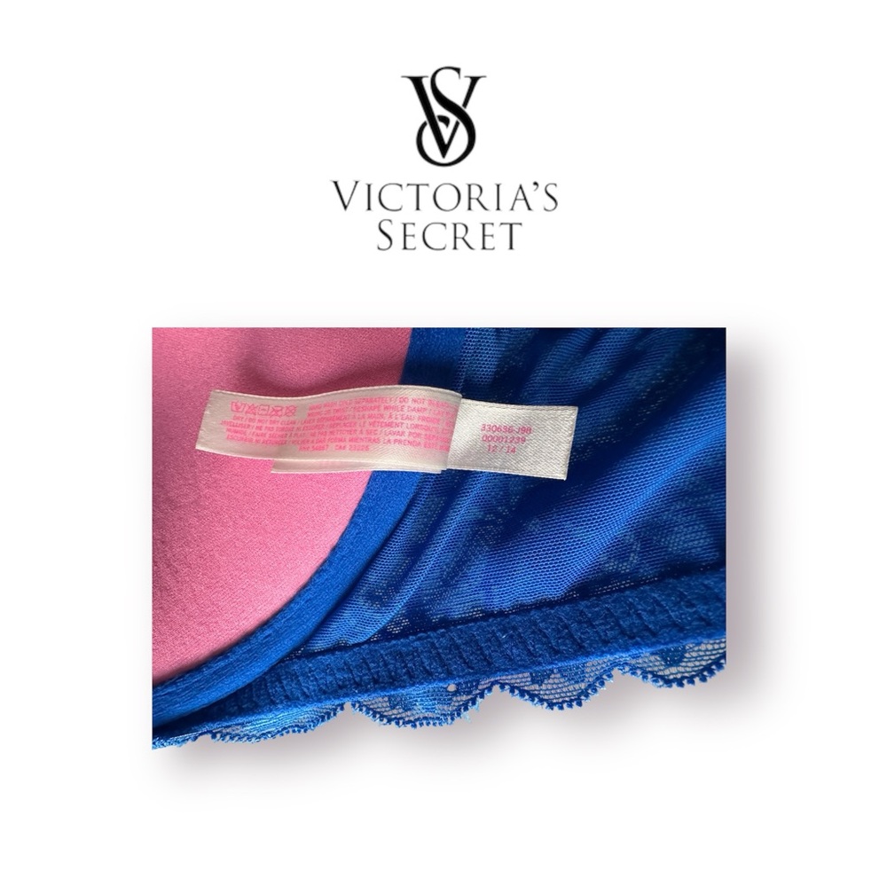🛍️SALE🛍️PINK Victoria's Secret Royal Blue Lace Push-up Bra with Racerback Straps - Picture 9 of 9
